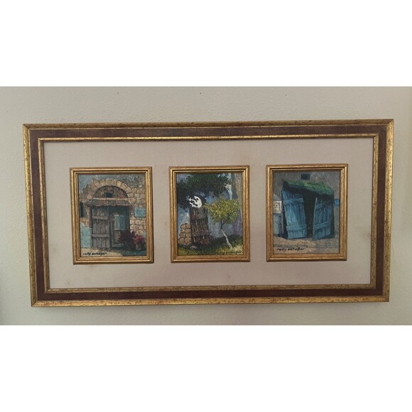 Other - ROLLY SCHAFFER (1947-2011), Oil on Canvas , Colorful Triptych Doors, Signed,